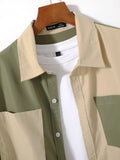 Hombres Camisa de dos tonos con parche de bolsillo & Pantalones de cintura con cordón sin camiseta
