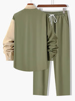 Hombres Camisa de dos tonos con parche de bolsillo & Pantalones de cintura con cordón sin camiseta