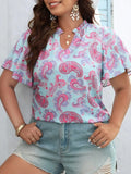 Blusa con estampado de paisley de cuello notch de manga mariposa